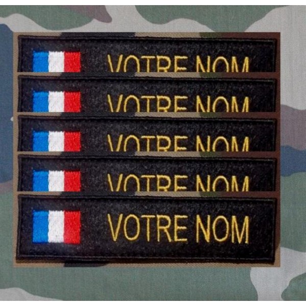 Bande patronymique sur feutre noir avec drapeau France (par5)