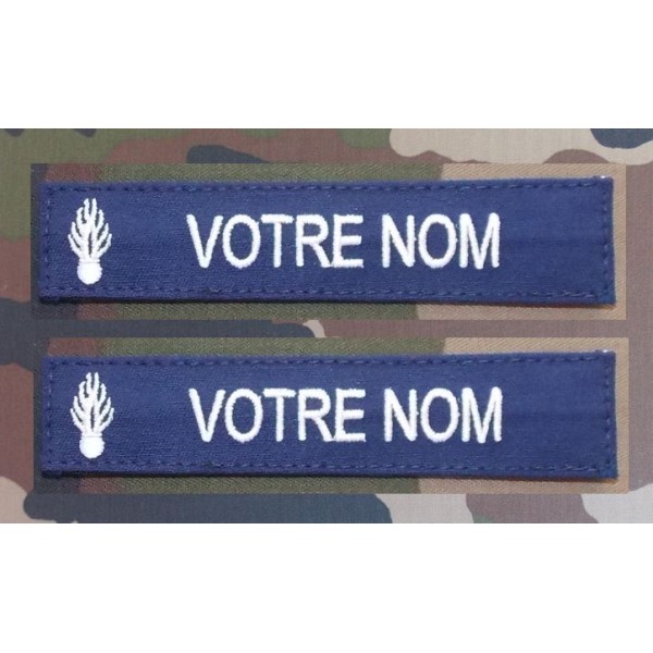 Bande Patronymique bleu marine ou noire avec grenade gendarmerie (par 2)