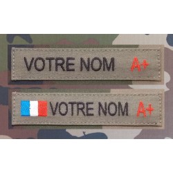 Bande Kaki avec groupe sanguin (1 bande avec et 1 bande sans drapeau)