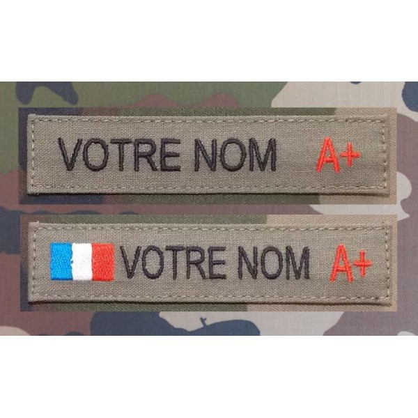 Bande Kaki avec groupe sanguin (1 bande avec et 1 bande sans drapeau)