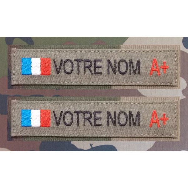 Bande patronymique Kaki avec Drapeau et groupe sanguin (par 2)