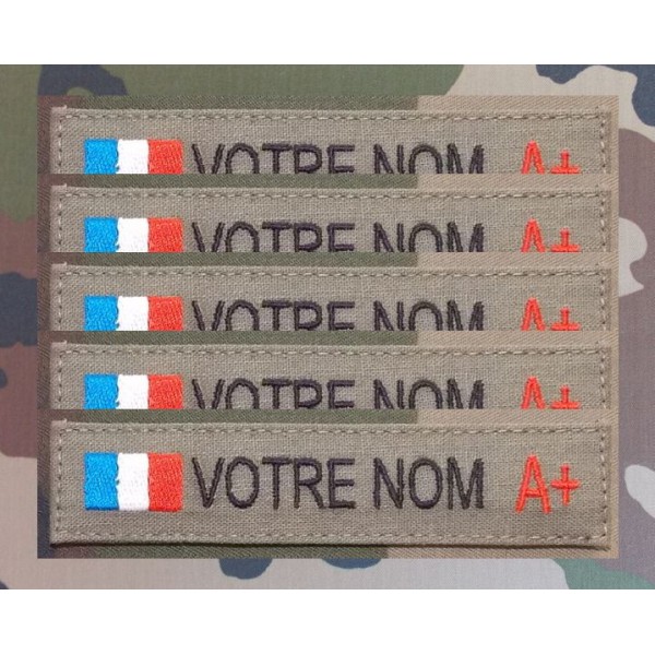 Bande patronymique Kaki avec Drapeau et groupe sanguin (par 5)