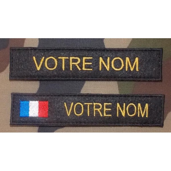 Bande patronymique sur feutre noir par 2 (1 avec et 1 sans drapeau)