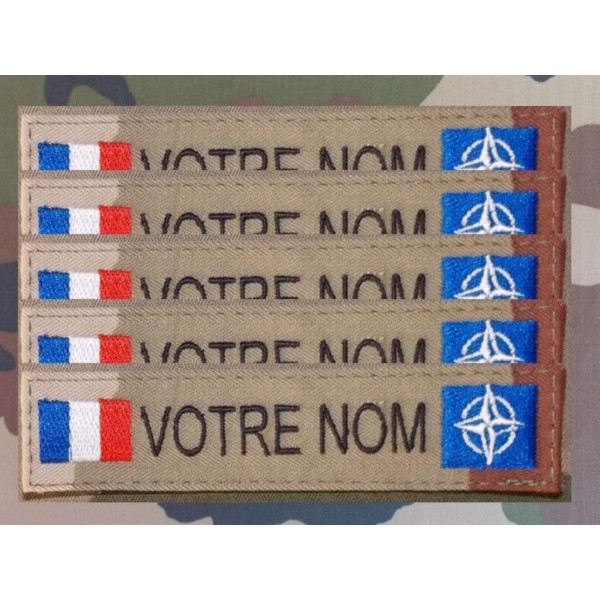 Bandes Patronymiques NATO Désert Bariolés avec drapeau France (par 5)