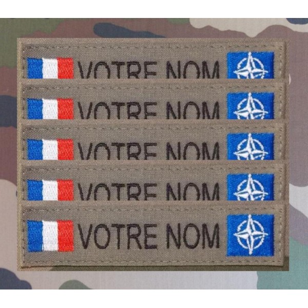 Bandes Patronymiques NATO Kaki avec drapeau France (par 5)