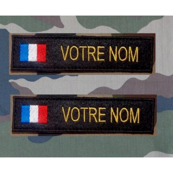 Bande patronymique sur feutre noir avec drapeau France  (par 2)