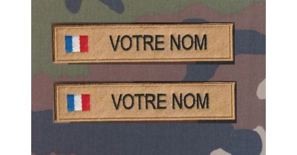 Bande patronymique sur feutre bleu avec drapeau France (par 2)