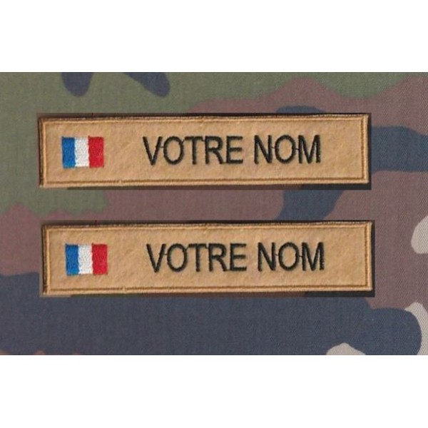 Bande patronymique sur feutre Marron Clair avec drapeau France ( par 2)