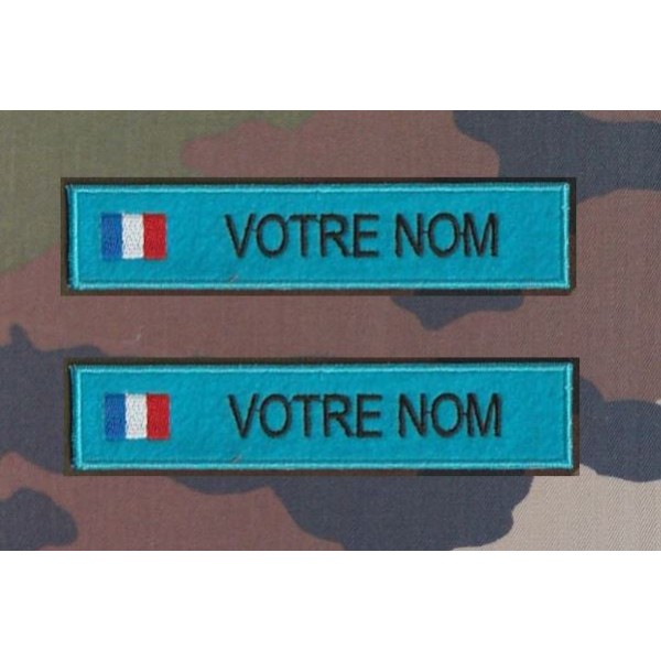 Bande patronymique sur feutre Bleu clair avec drapeau France ( par 2)