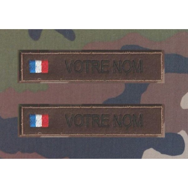 Bande patronymique sur feutre Marron Foncé  avec drapeau France ( par 2)