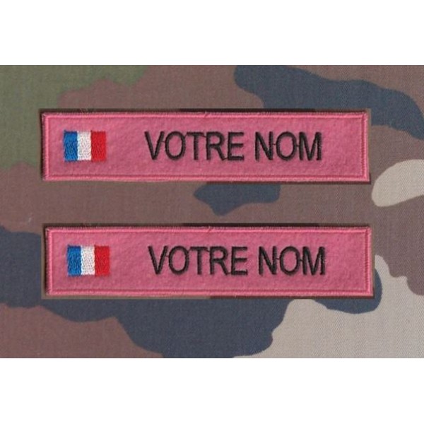 Bande patronymique sur feutre Rose  avec drapeau France ( par 2)