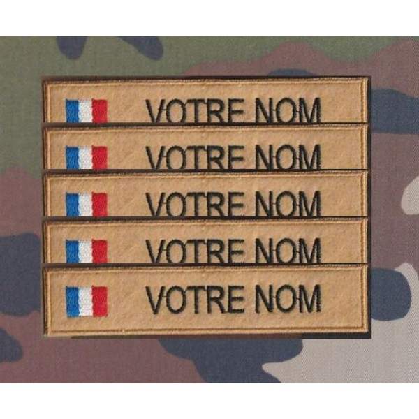 Bande patronymique sur feutre Marron Clair avec drapeau France ( par 5)