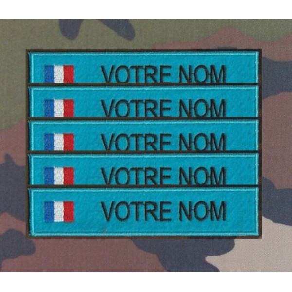 Bande patronymique sur feutre Bleu clair avec drapeau France ( par 5)