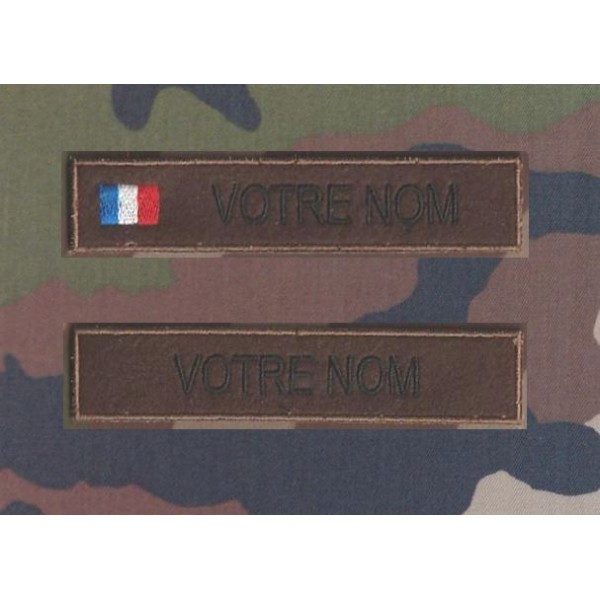 Bande patronymique sur feutre Marron Foncé par 2 (1 avec et 1 sans drapeau)