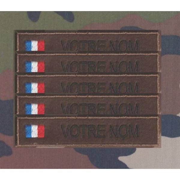 Bande patronymique sur feutre Marron Foncé  avec drapeau France ( par 5)