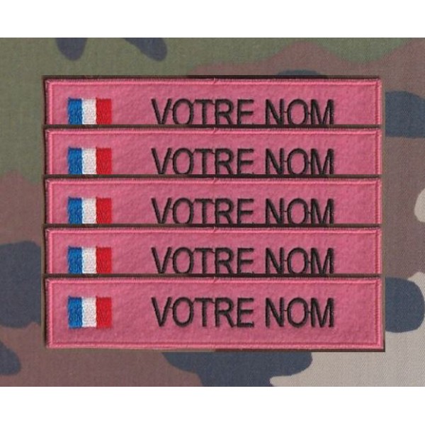 Bande patronymique sur feutre Rose  avec drapeau France ( par 5)