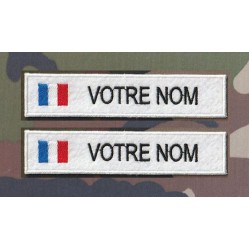 Bande patronymique sur feutre blanc avec drapeau France (par 2)