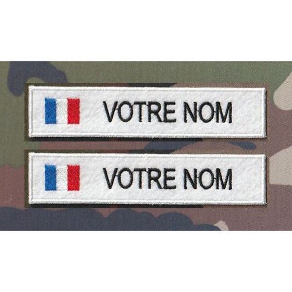 Bande patronymique sur feutre blanc avec drapeau France (par 2)
