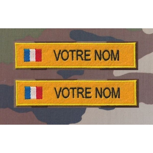 Bande patronymique sur feutre jaune avec drapeau France ( par 2)