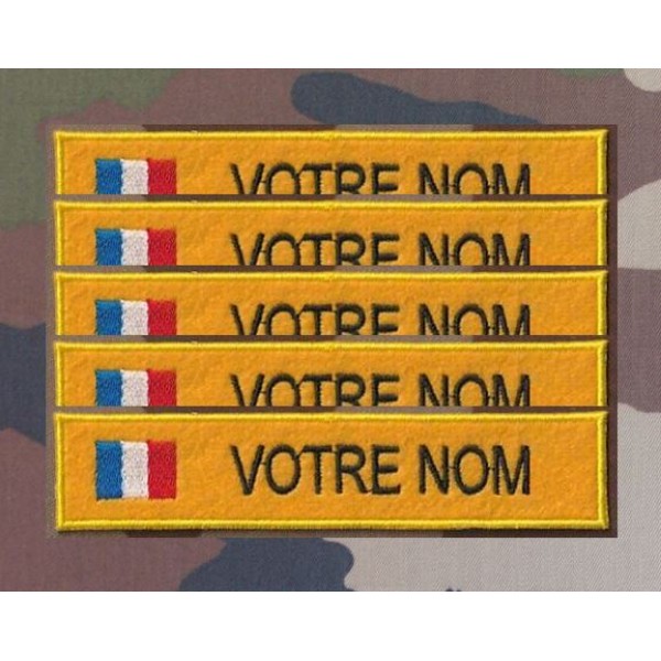 Bande patronymique sur feutre jaune avec drapeau France (par 5)
