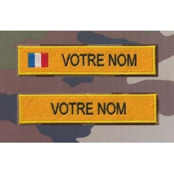 Bande patronymique sur feutre jaune par 2 (1 avec et 1 sans drapeau)