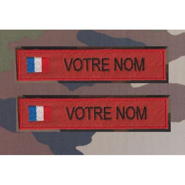 Bande patronymique sur feutre rouge avec drapeau France (par 2)