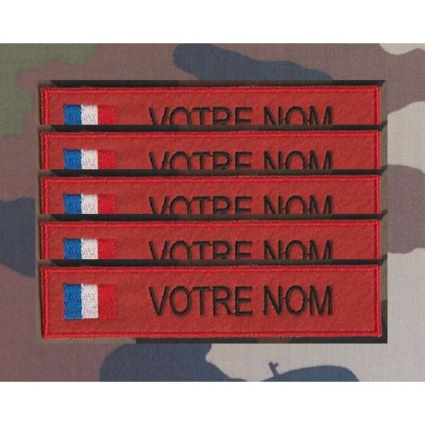 Bande patronymique sur feutre rouge avec drapeau France (par 5)