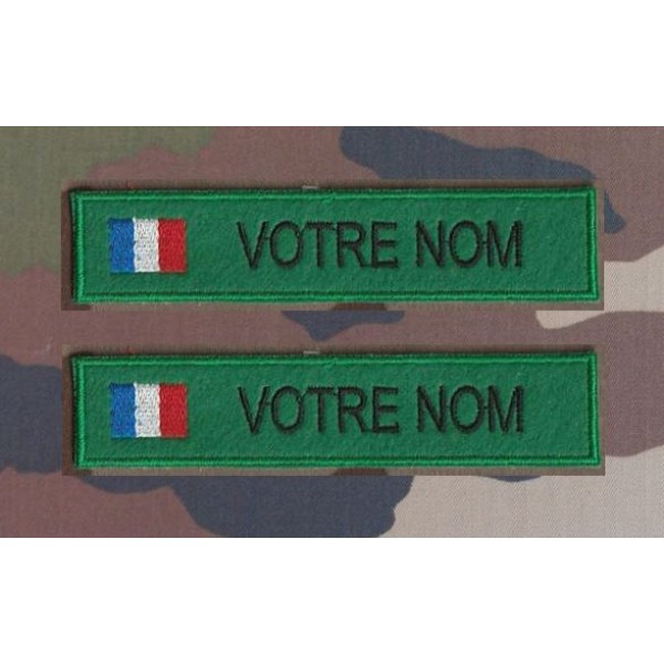 Bande patronymique sur feutre vert avec drapeau France ( par 2)