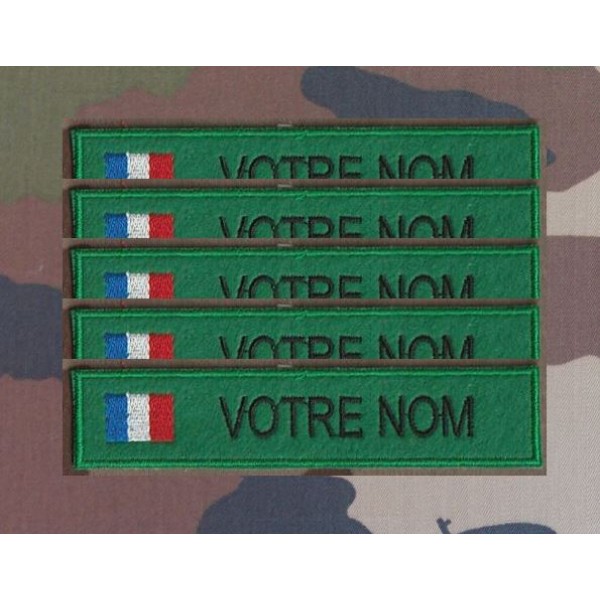 Bande patronymique sur feutre vert avec drapeau France ( par 5)