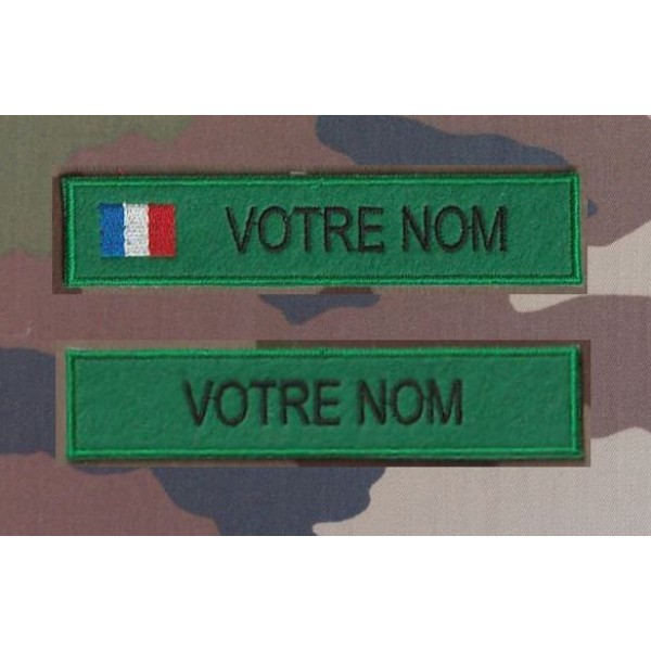 Bande patronymique sur feutre vert par 2 (1 avec et 1 sans drapeau)