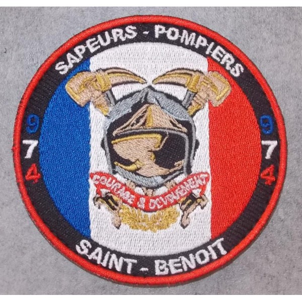 Ecusson SDIS Pompiers de Saint-Benoit (La Réunion) officiel sur fond noir (vendu par 2)