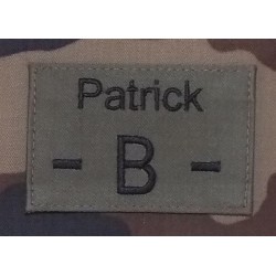 Bande Kaki avec Groupe sanguin AB POS et nom (par 2)