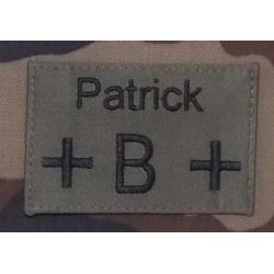 Bande Kaki avec Groupe sanguin B POS et nom (par 2)