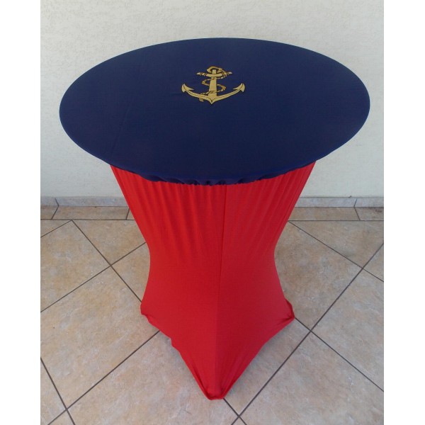 Housse Mange Debout Rouge avec Chapeau Brodé Bleu Marine