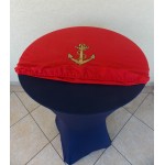 Housse Mange Debout Bleu Marine avec Chapeau Brodé Rouge