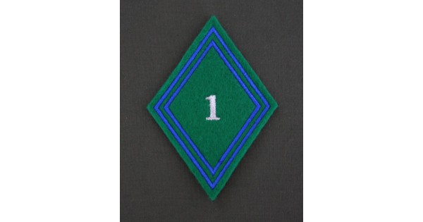 Insigne, losange tissu brodé fil DOR4, du 1 ème Régiment du
